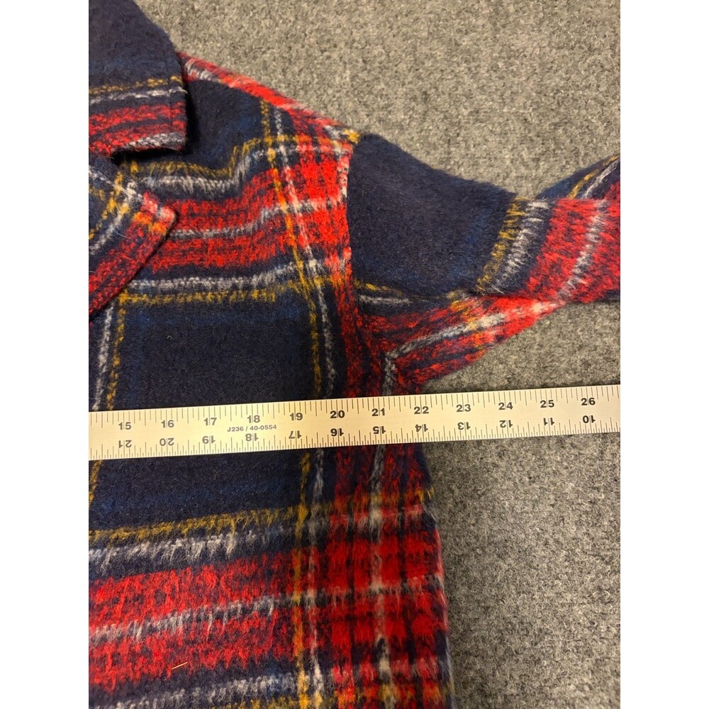 Old Navy Women's Plaid Tartan Long Overcoat Navy Red Wool Blend Size M - Picture 6 of 7